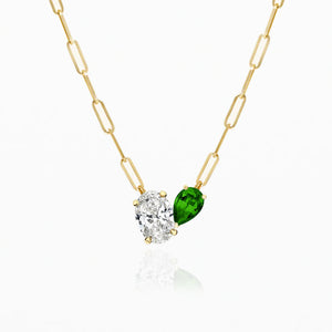 Charo Oval-Pear Diamond and Gemstone Toi Et Moi Necklace