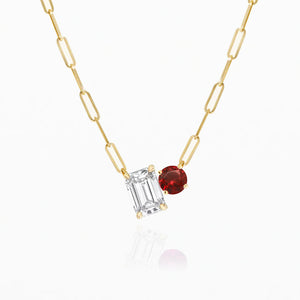 Charo Emerald-Round  Diamond and Gemstone Toi Et Moi Necklace