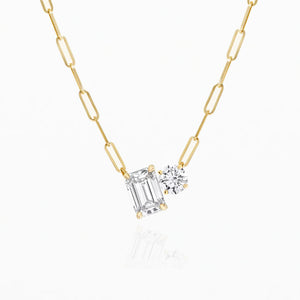 Charo Emerald-Round Diamond Toi Et Moi Necklace